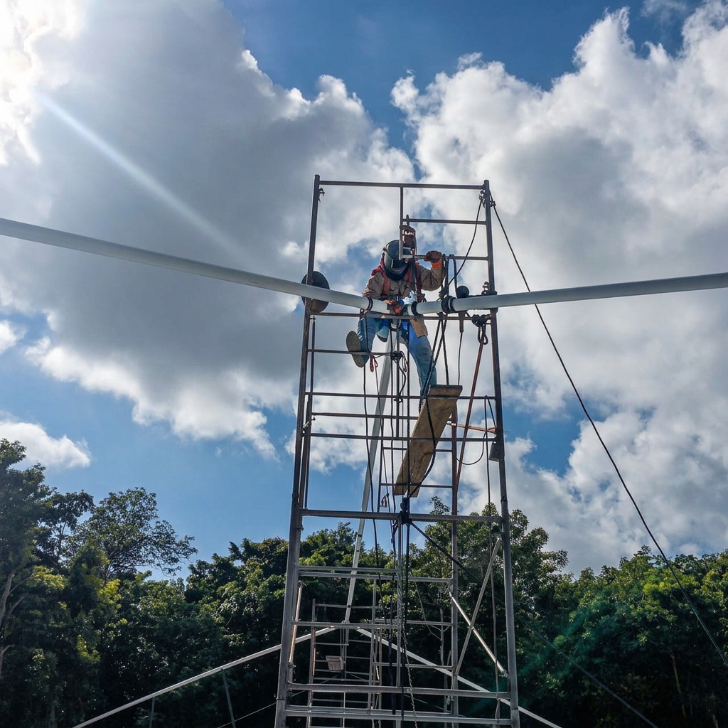 Instalador de Toldesa trabajando en una estructura metálica